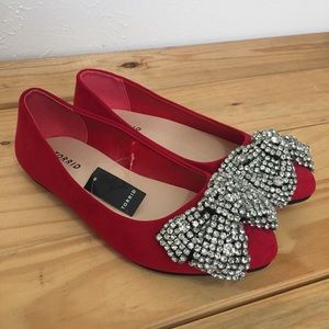 NWT Torrid Red Suede Rhinestone Bow Flats